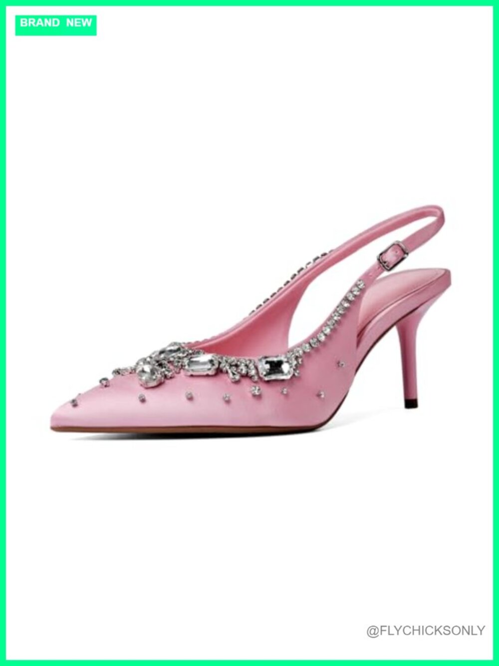 Satin Slingback Kitten Heels Rhinestone Pointed Toe